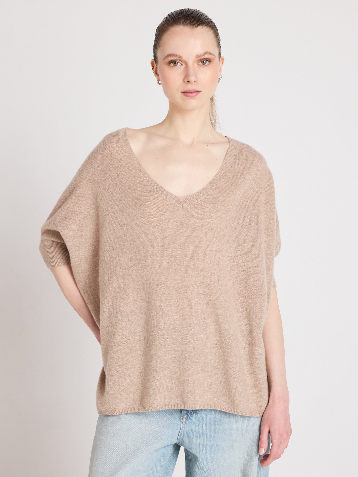 Ingrid - Kaschmirponcho mit V-Ausschnitt - Chestnut