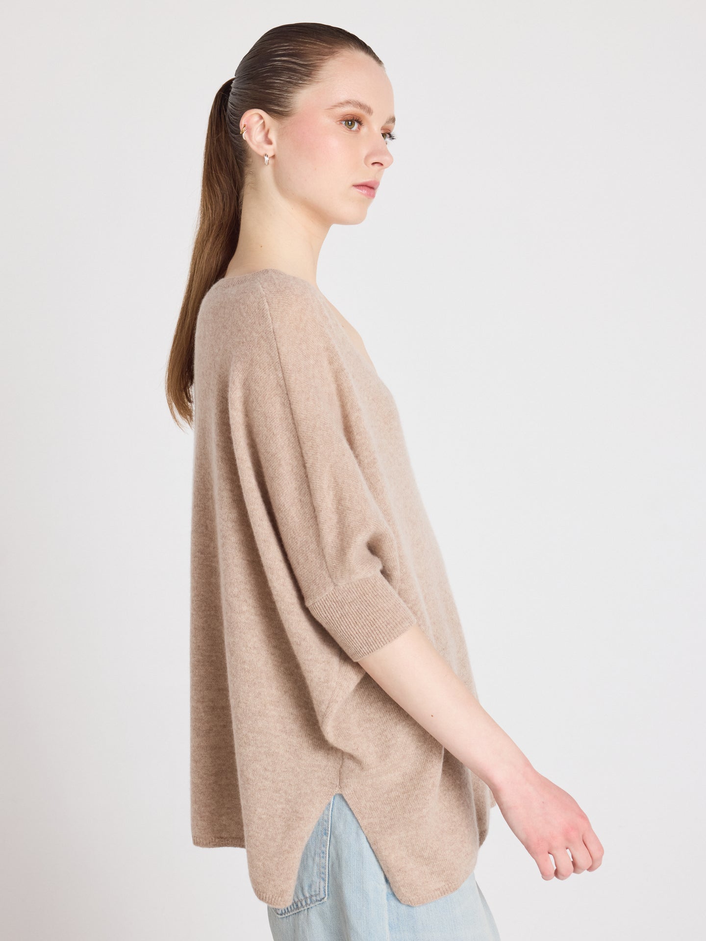 pull poncho à bande ingrid - cachemire - chestnut