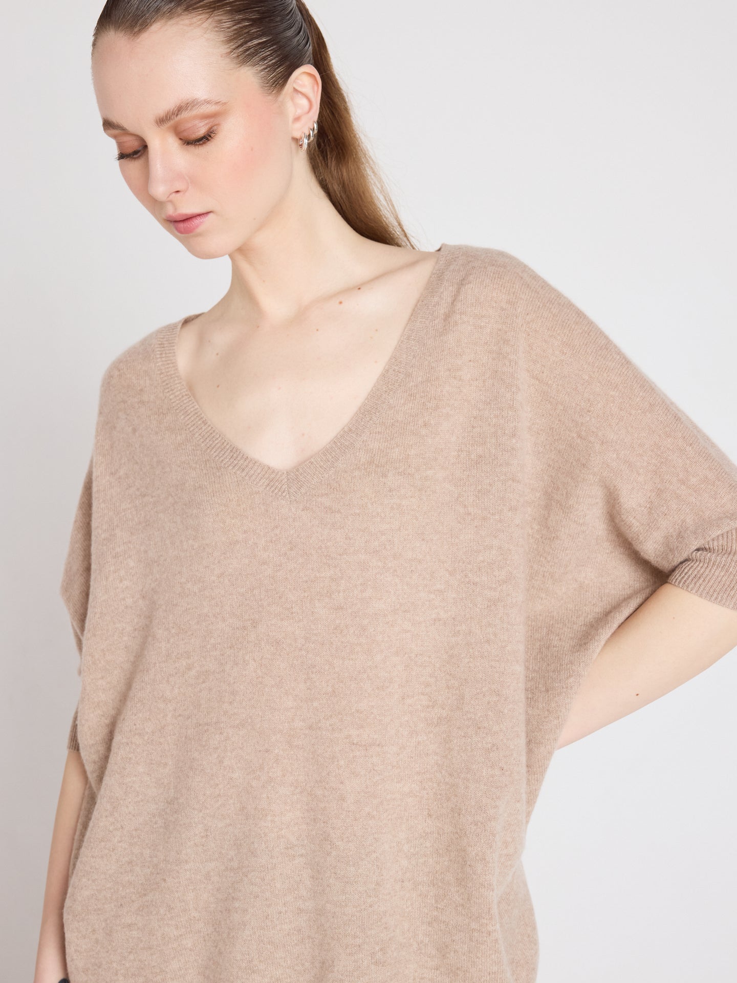 pull poncho à bande ingrid - cachemire - chestnut