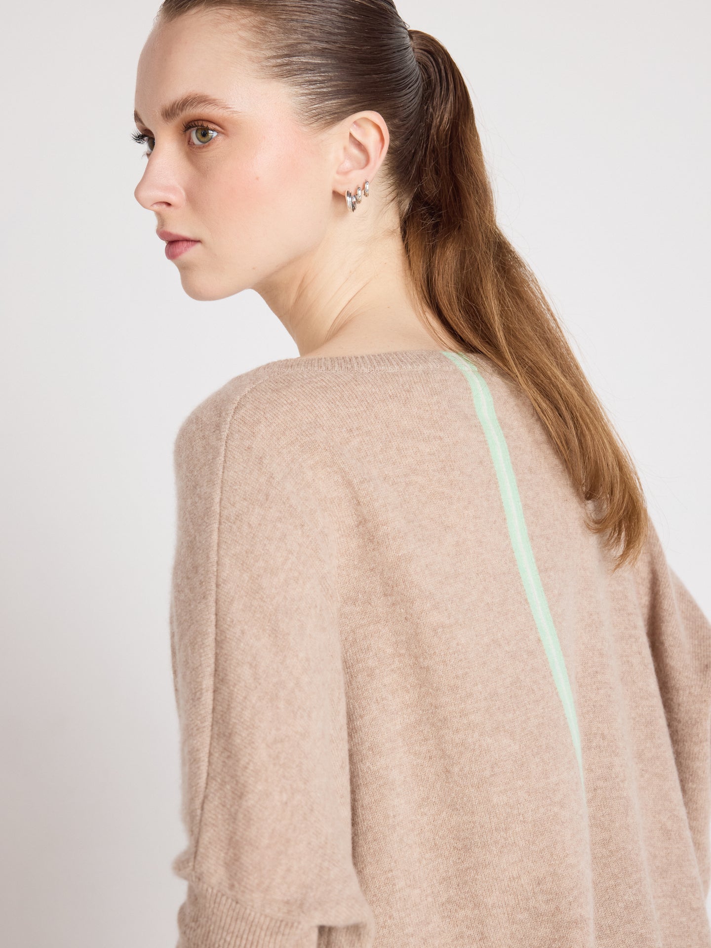 pull poncho à bande ingrid - cachemire - chestnut
