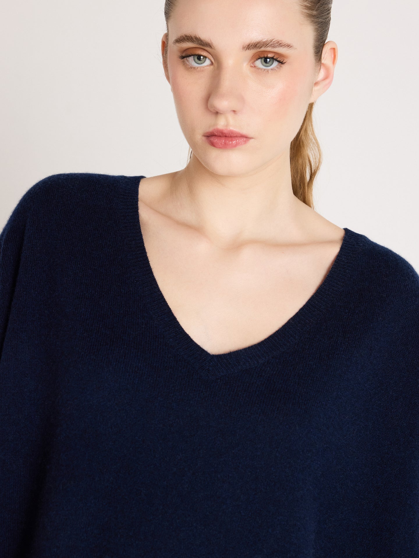 pull poncho à bande ingrid - cachemire - navy
