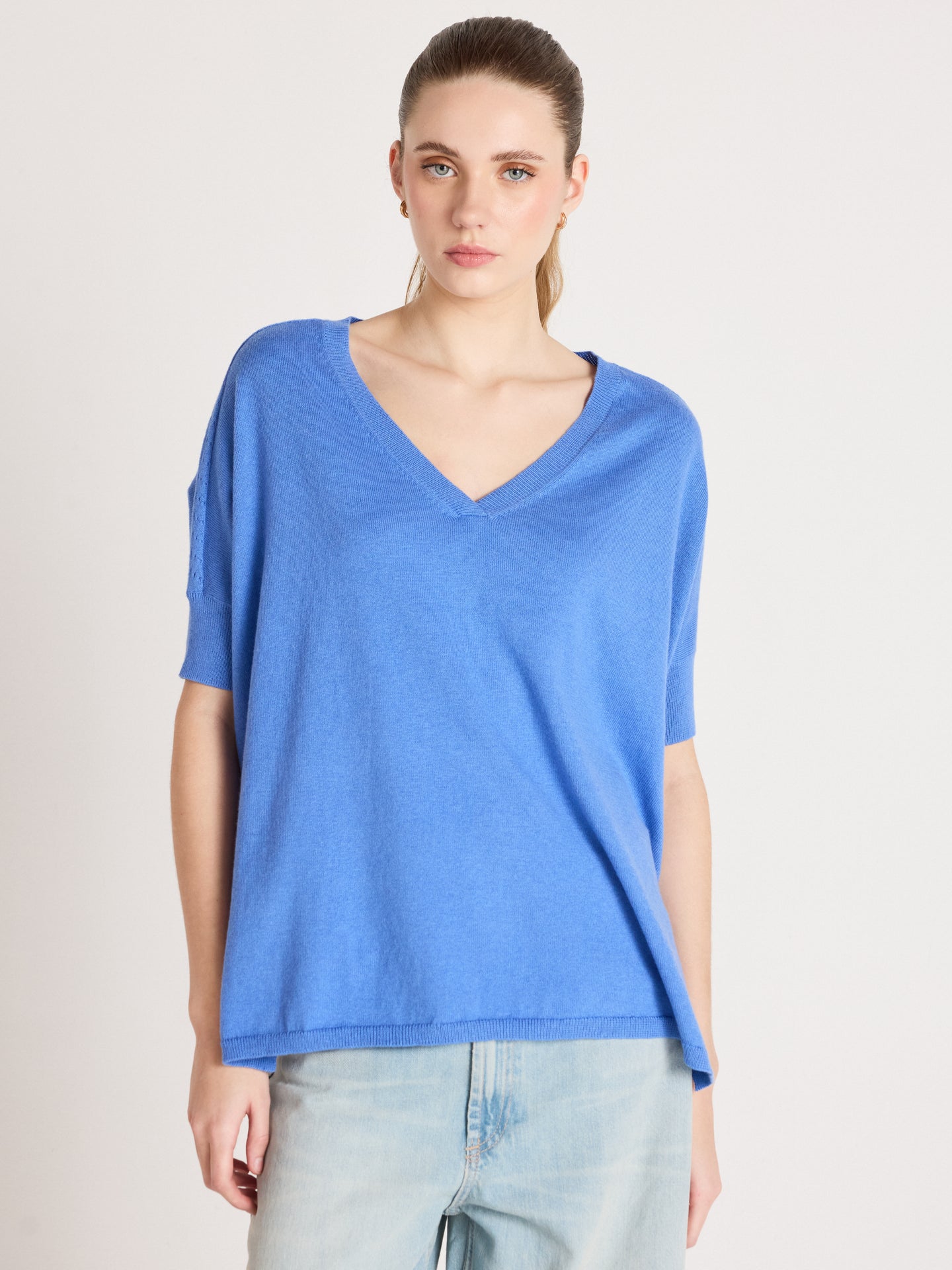 pull poncho alyssa - coton cachemire - baby blue