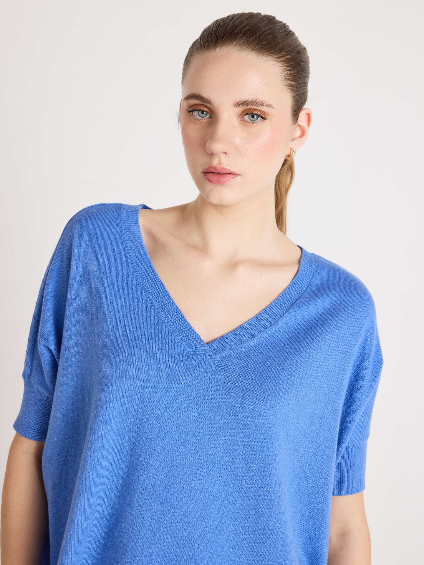 pull poncho alyssa - coton cachemire - baby blue