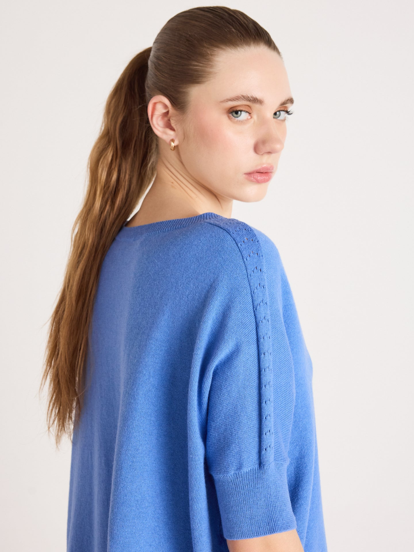 pull poncho alyssa - coton cachemire - baby blue