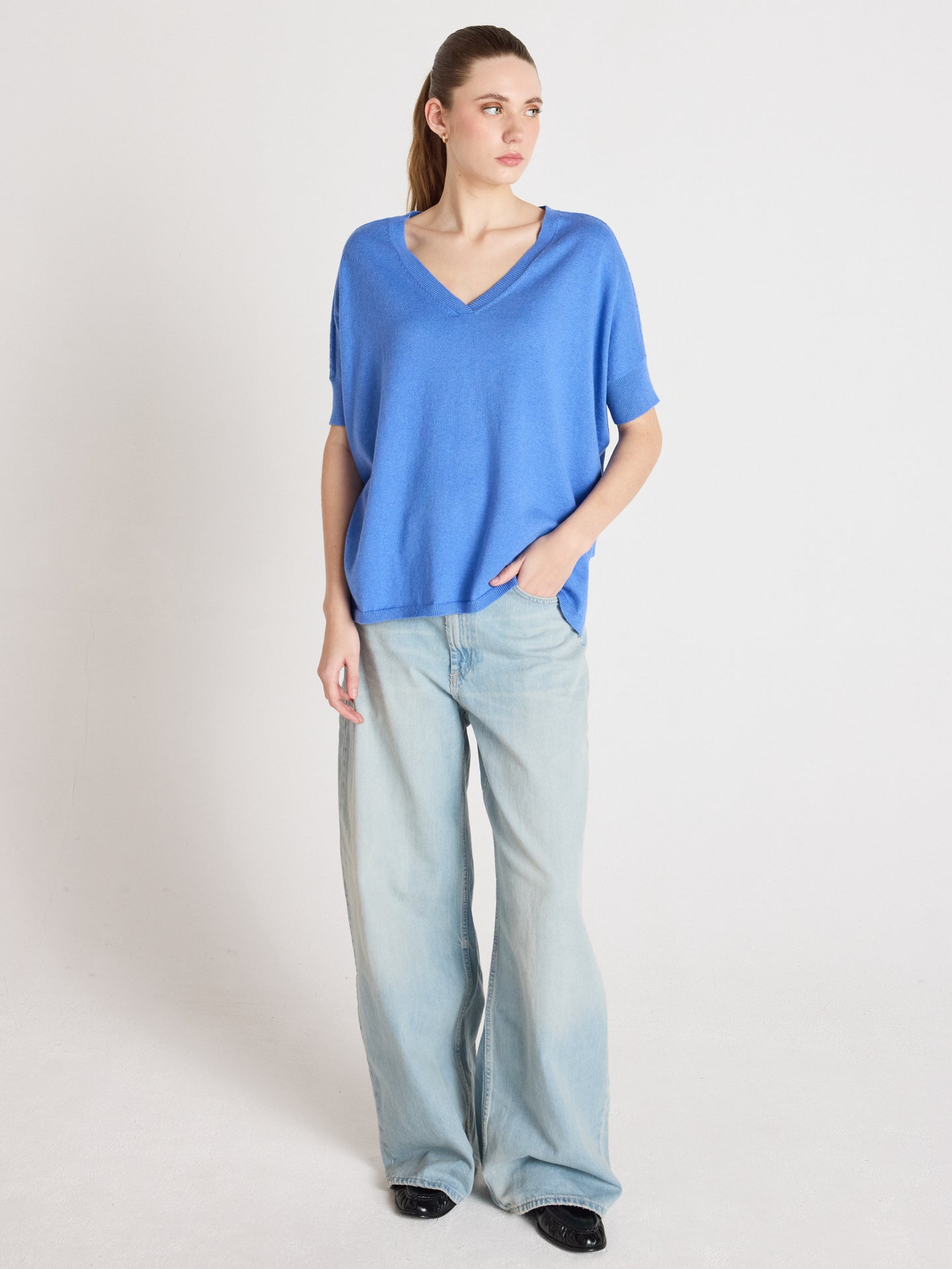 pull poncho alyssa - coton cachemire - baby blue