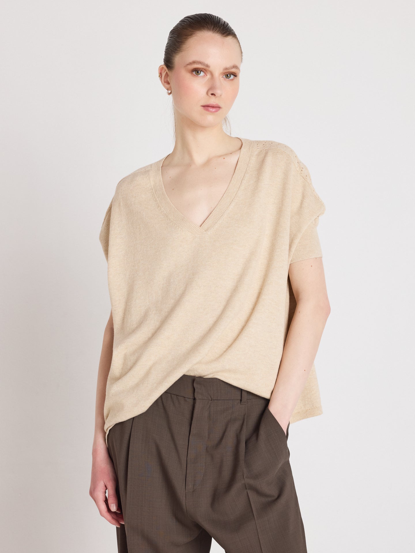 alyssa - Pull poncho coton cachemire - oat