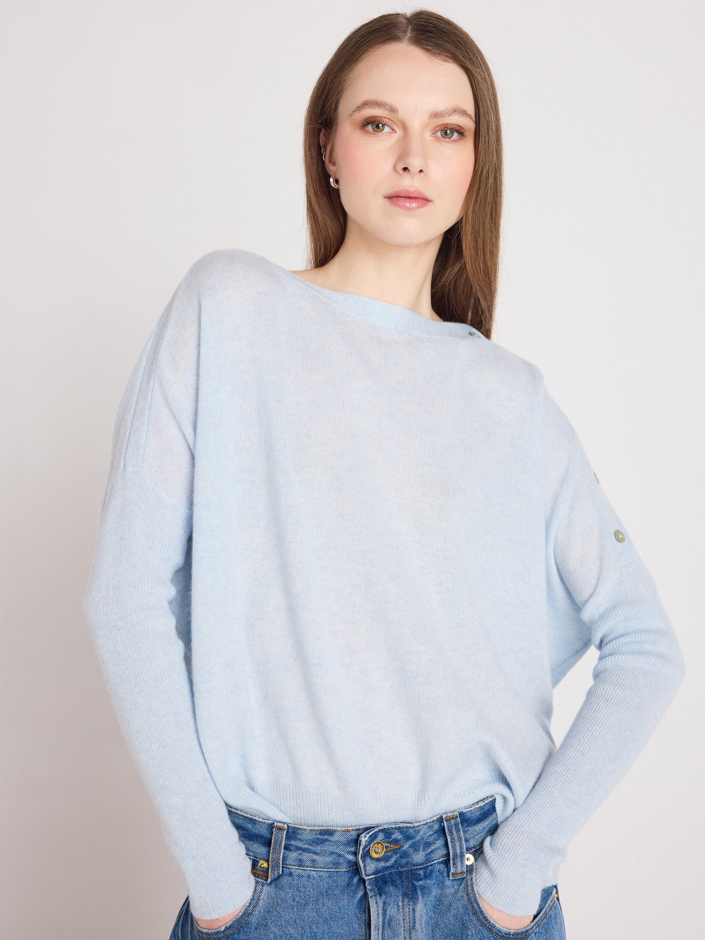 Rafaella - Kaschmir-Poncho mit U-Boot-Ausschnitt - heathered sky