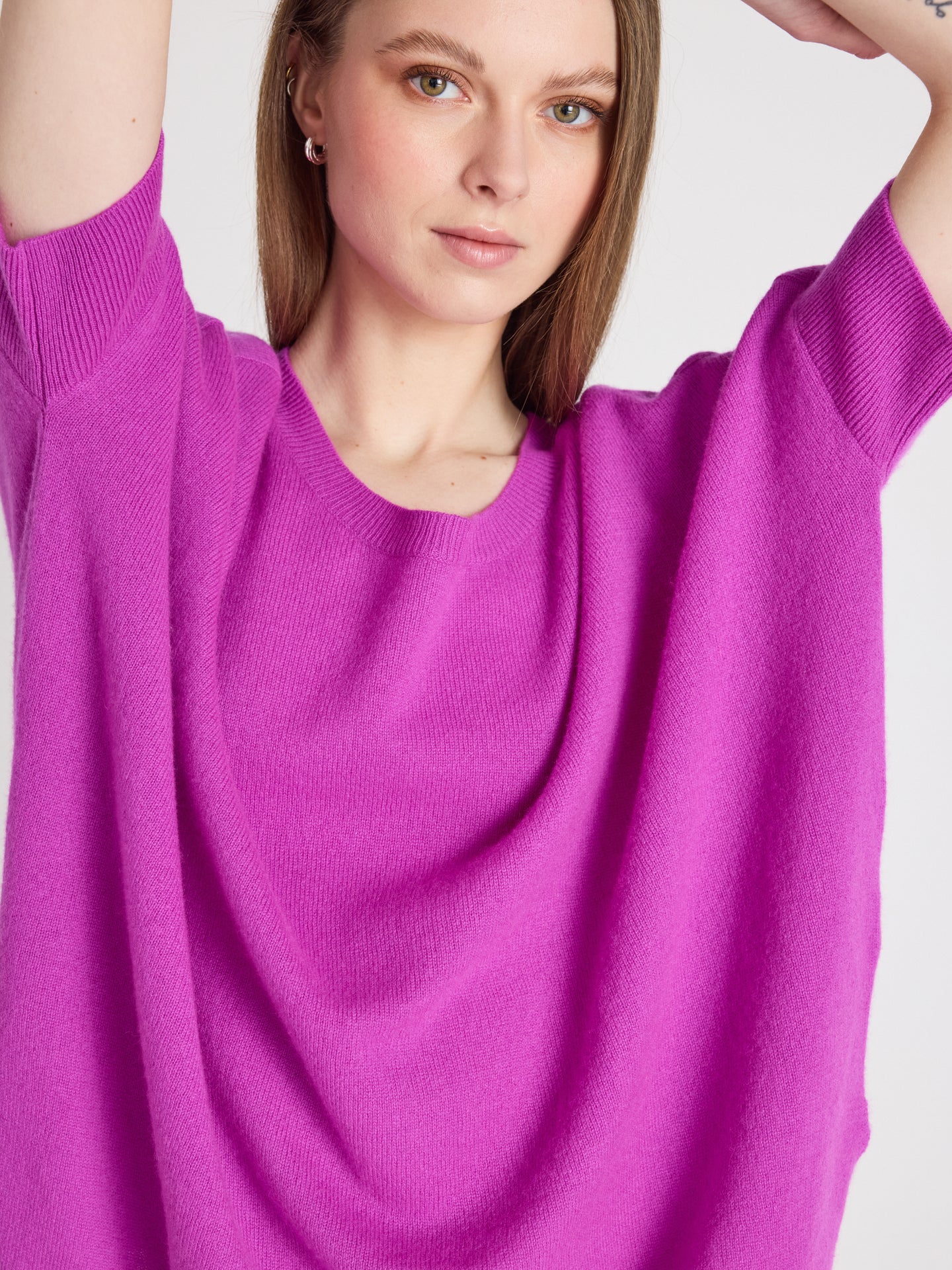 poncho maglione joyce - cashmere - fucsia