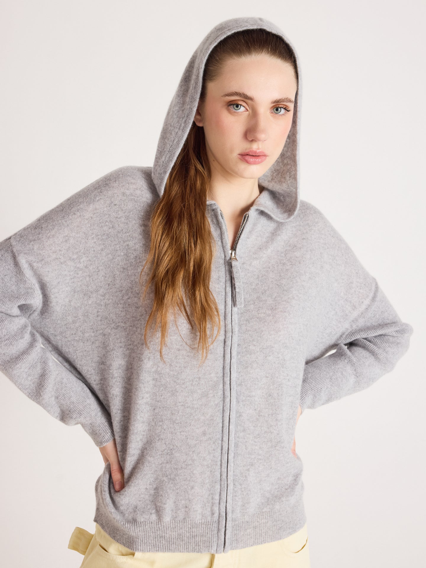 Evelyn - Poncho-pullover aus Kaschmir - light heather grey