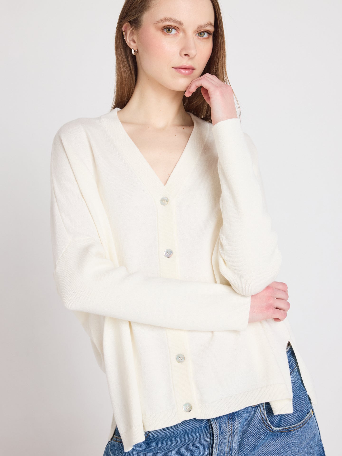 ponchocardigan natalie - katoen en kasjmier - cream
