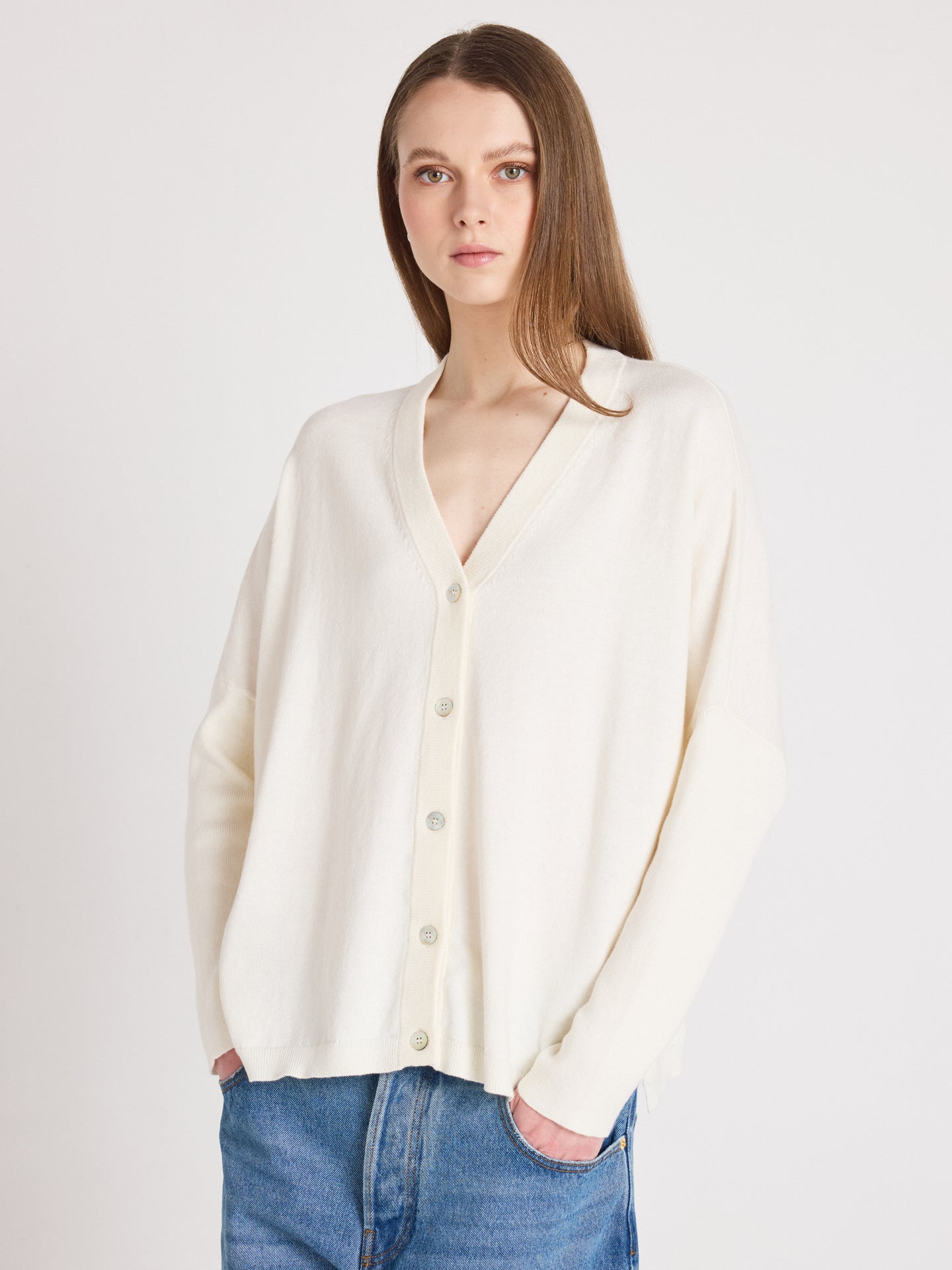 ponchocardigan natalie - katoen en kasjmier - cream