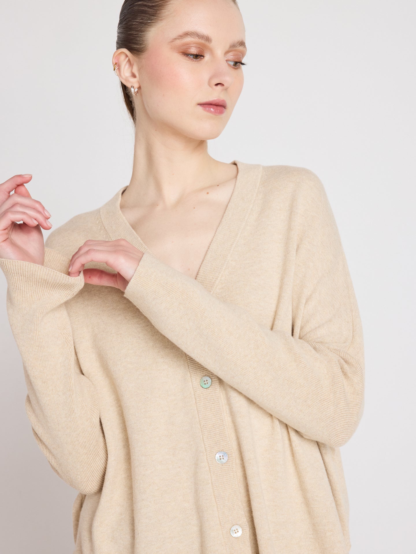 cardigan poncho natalie - coton cachemire - oat