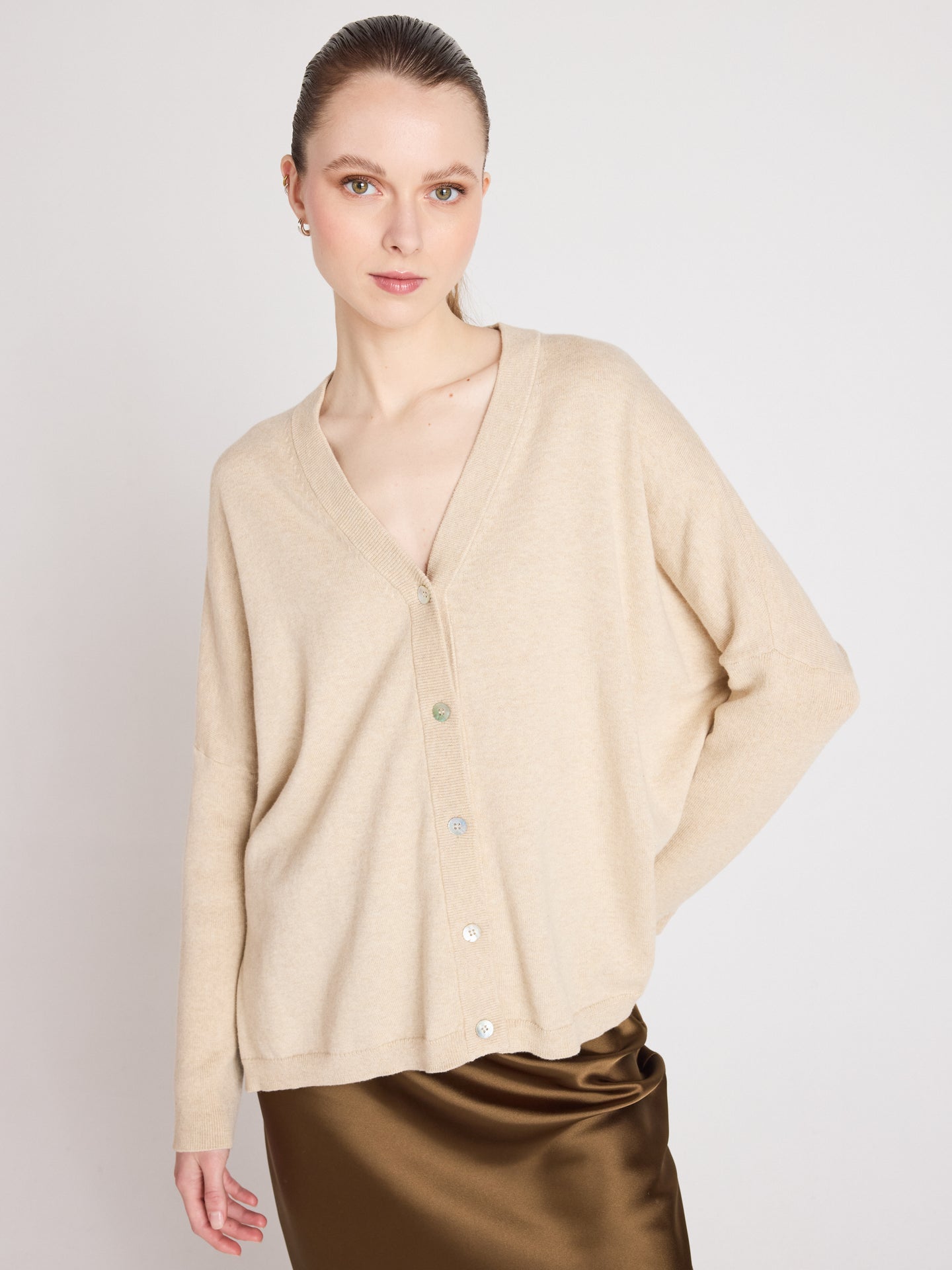 cardigan poncho natalie - coton cachemire - oat