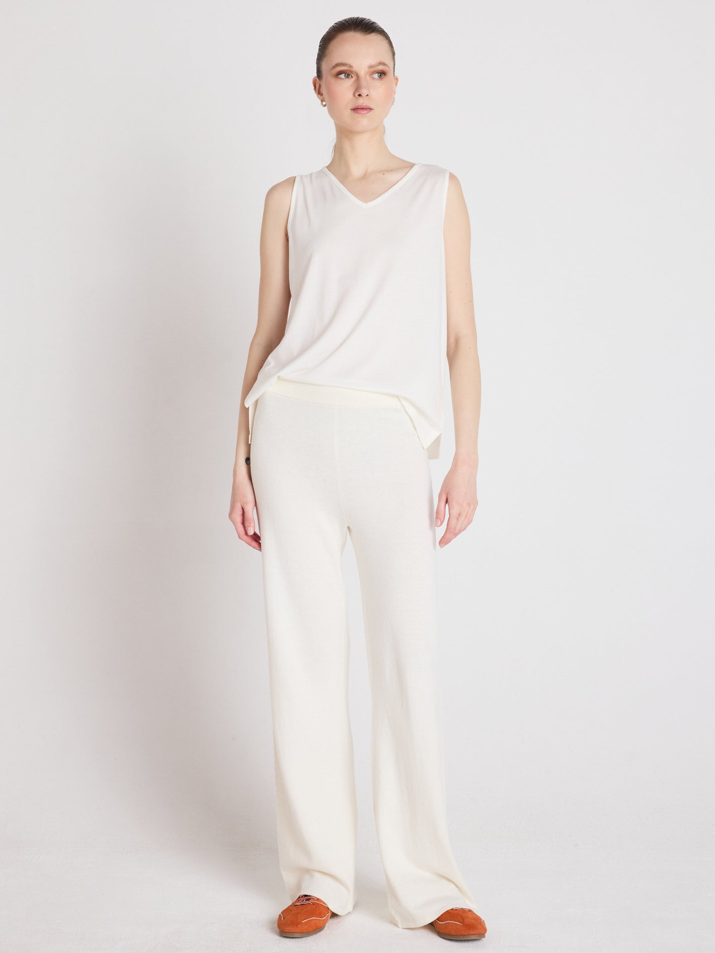 melynda - Pantaloni oversize 100% cashmere - cream