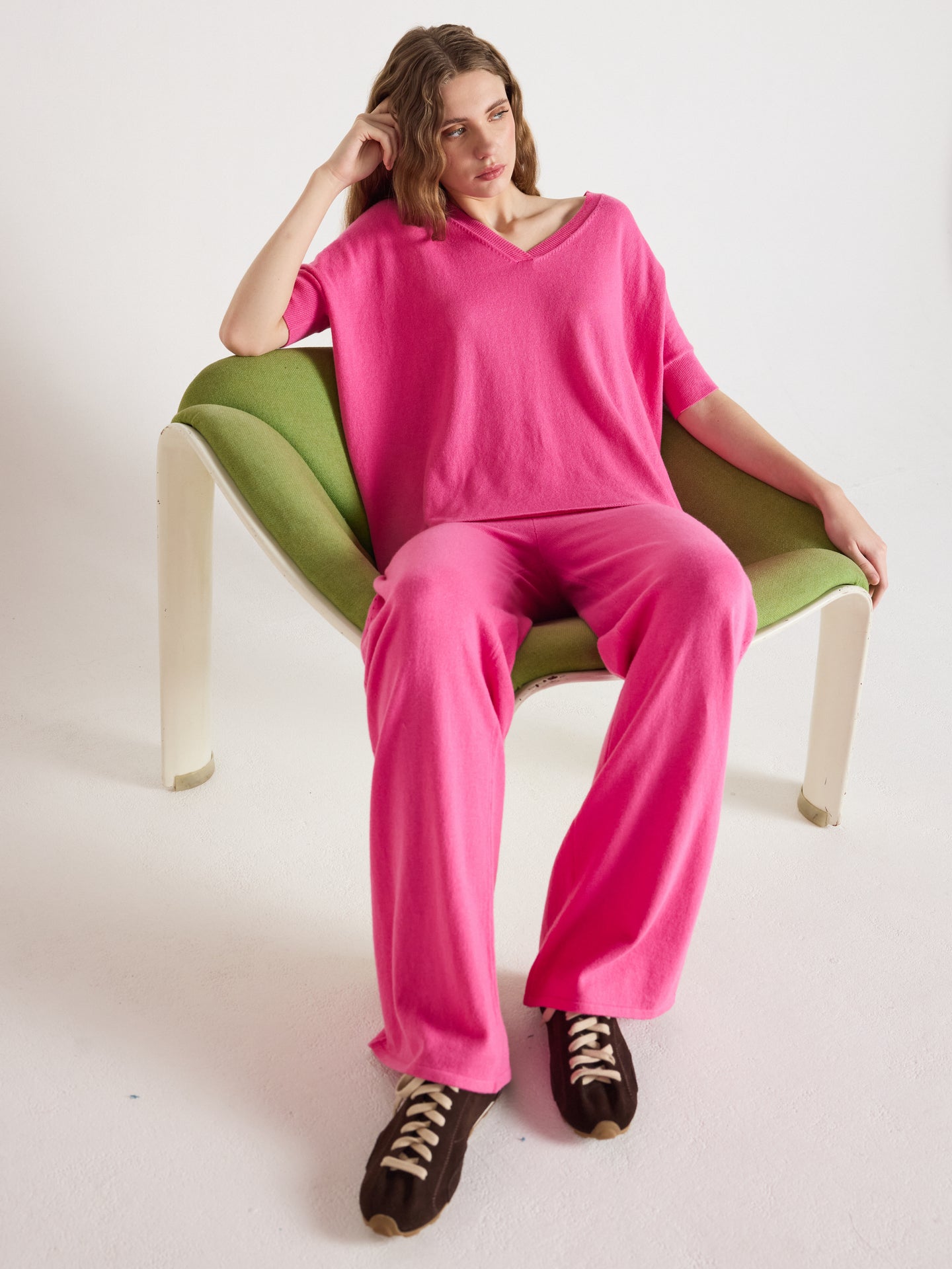 melynda - Pantalon évasé 100% cachemire - flamingo pink