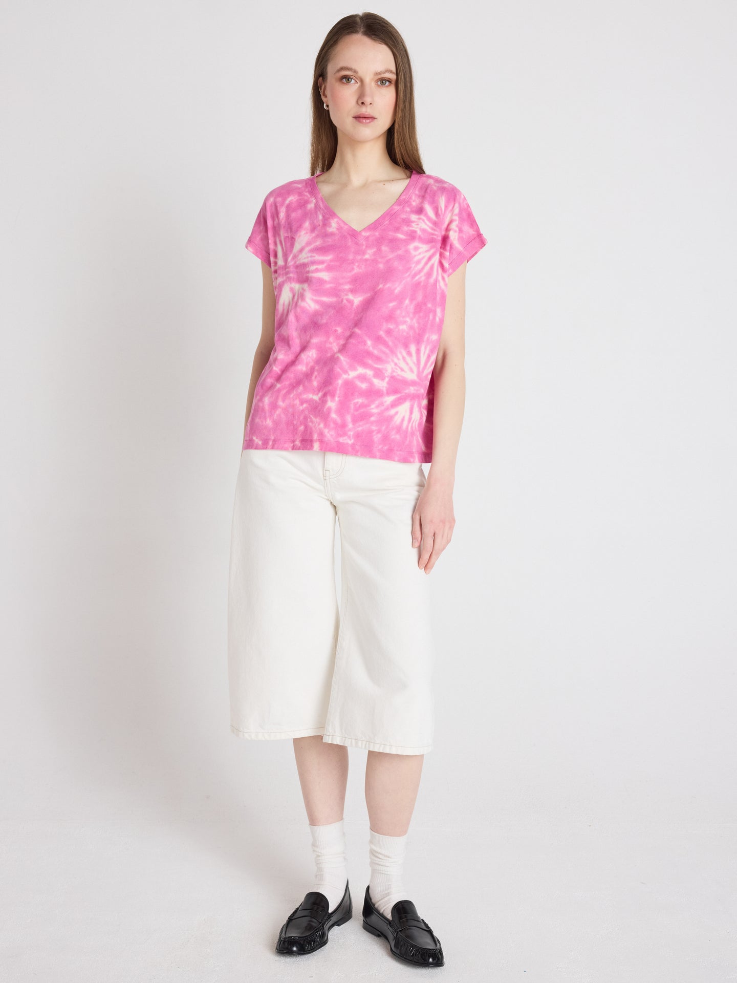 t-shirt suzie fancy - coton lin - tie dye indian pink