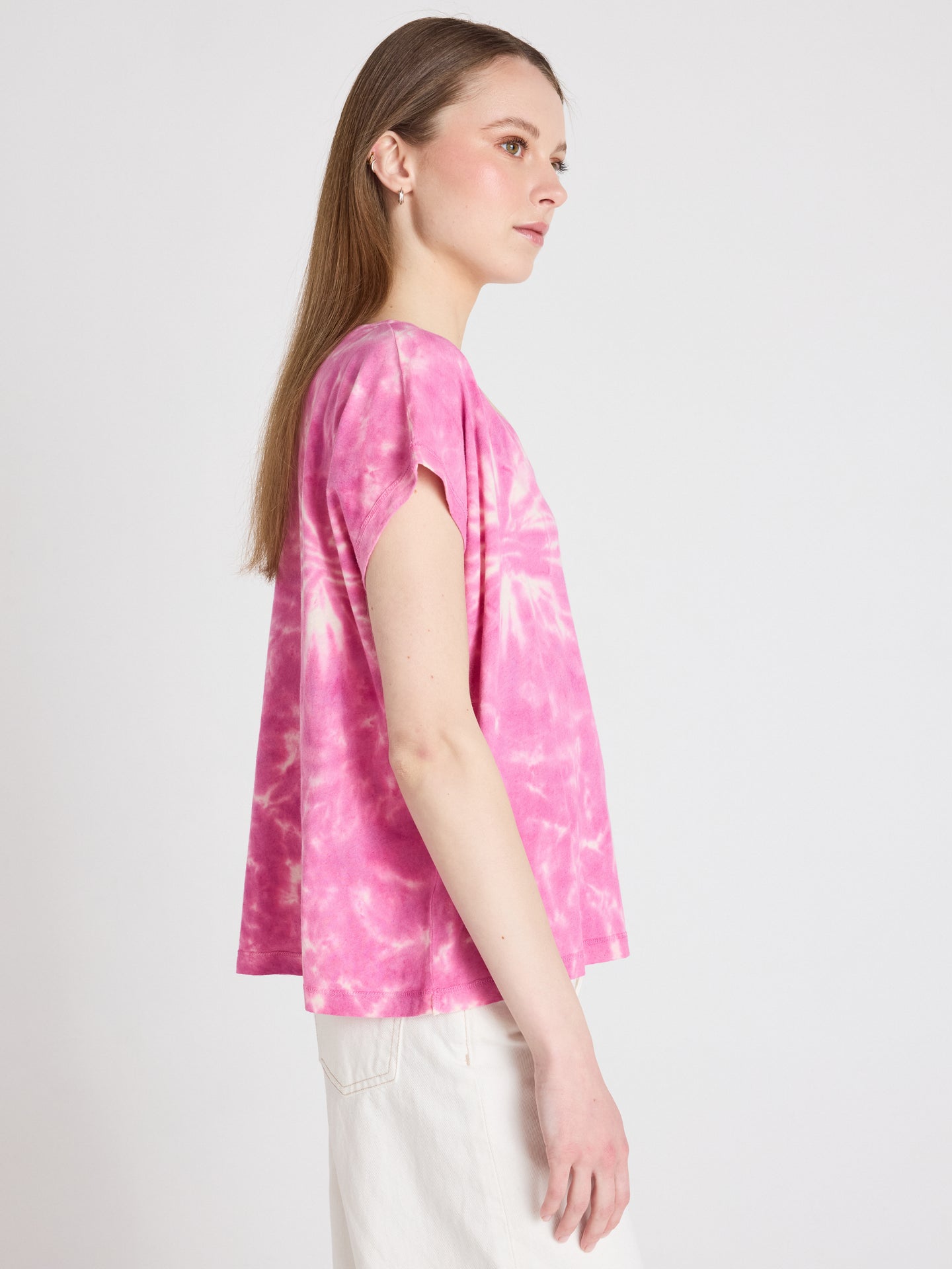 t-shirt suzie fancy - coton lin - tie dye indian pink
