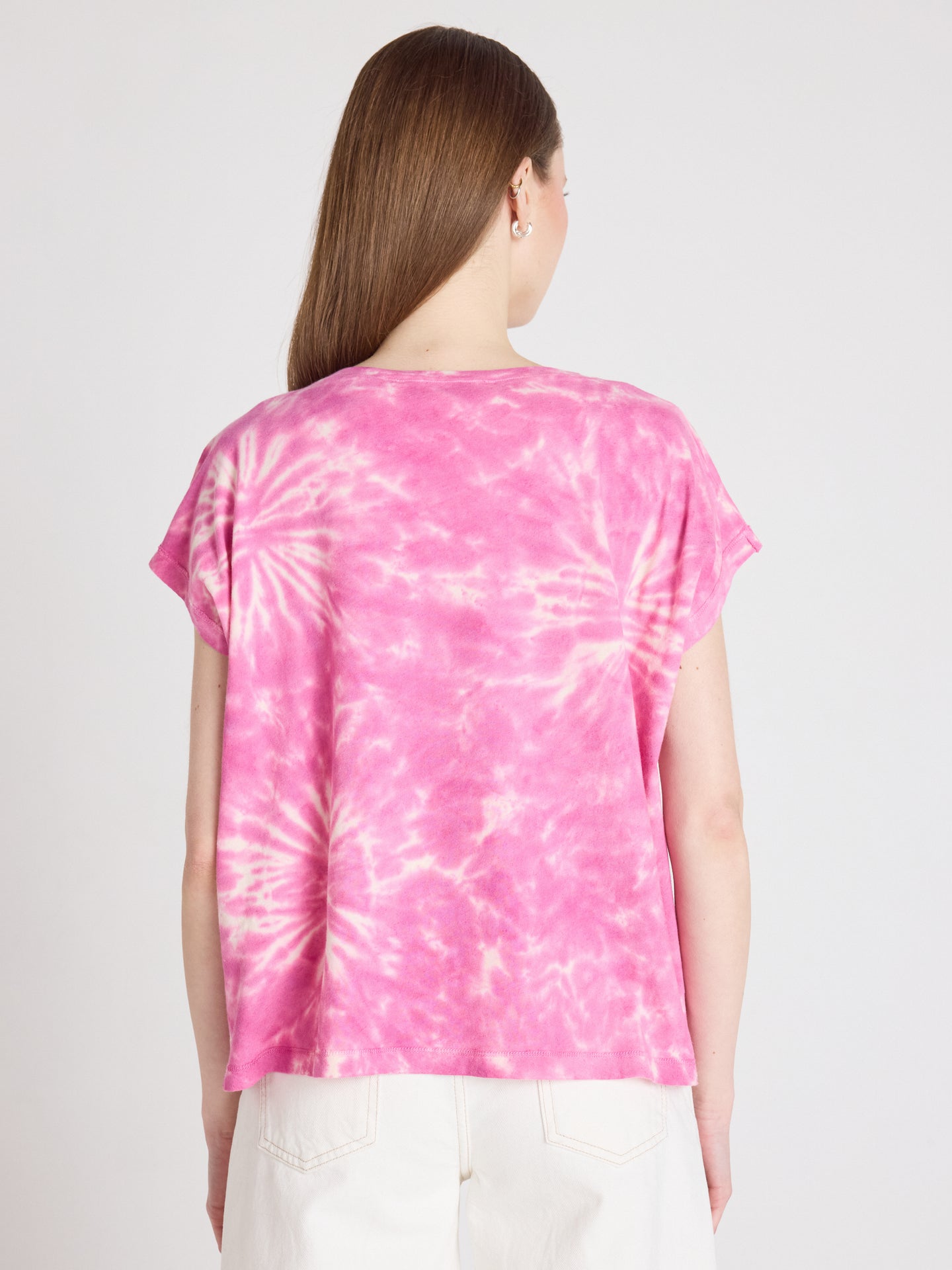 t-shirt suzie fancy - coton lin - tie dye indian pink
