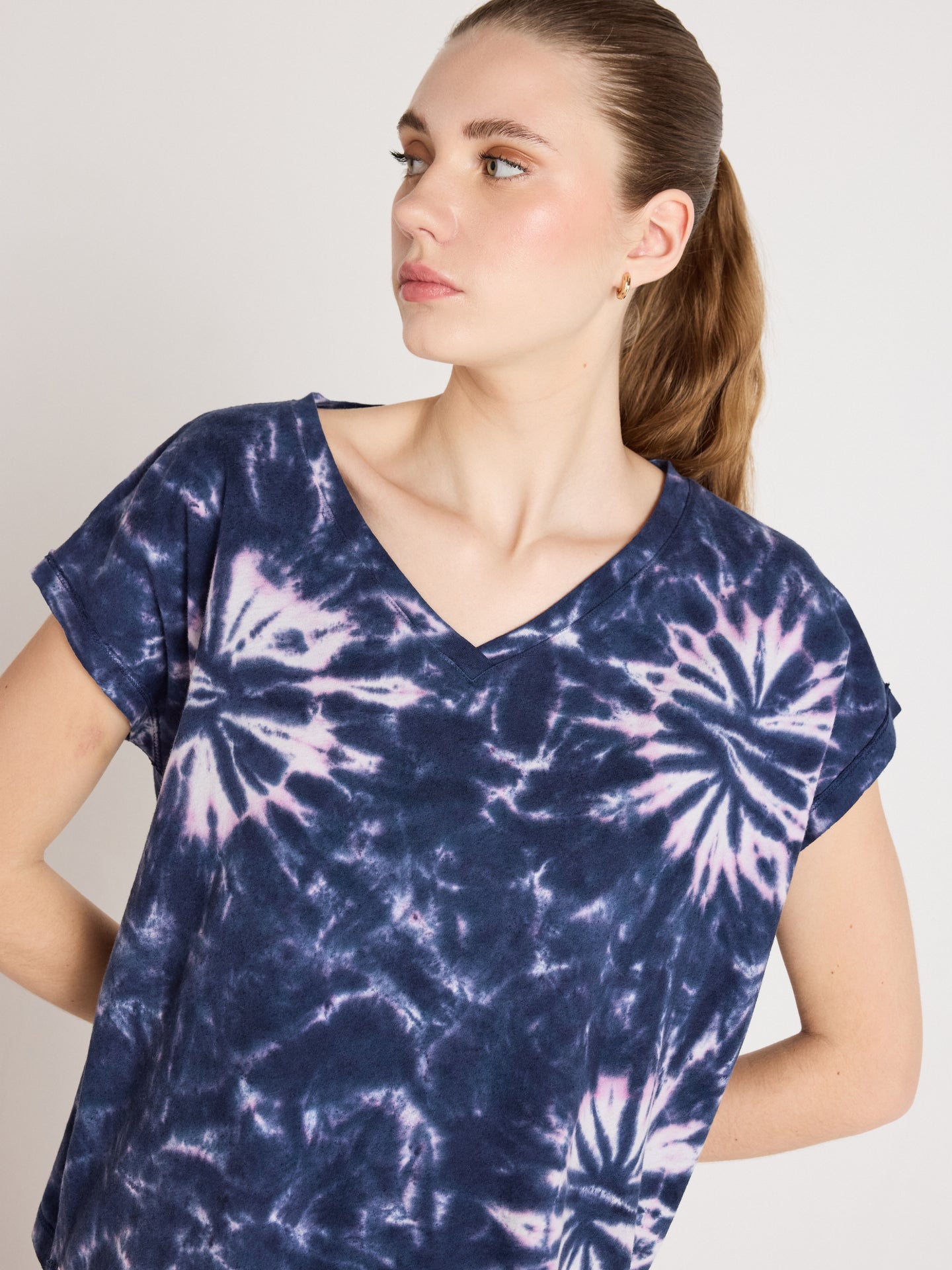 t-shirt suzie fancy - coton lin - tie dye navy