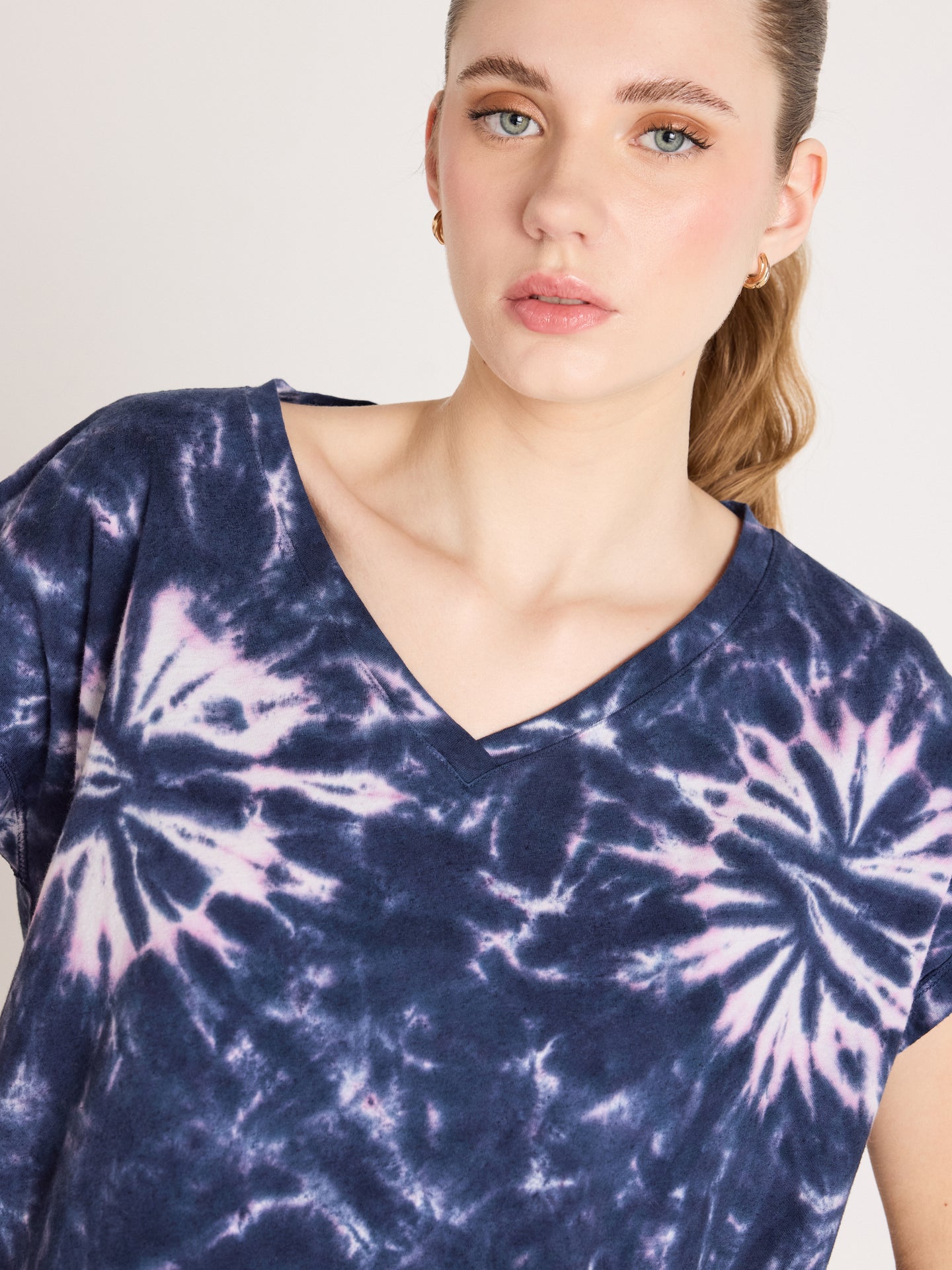 t-shirt suzie fancy - coton lin - tie dye navy