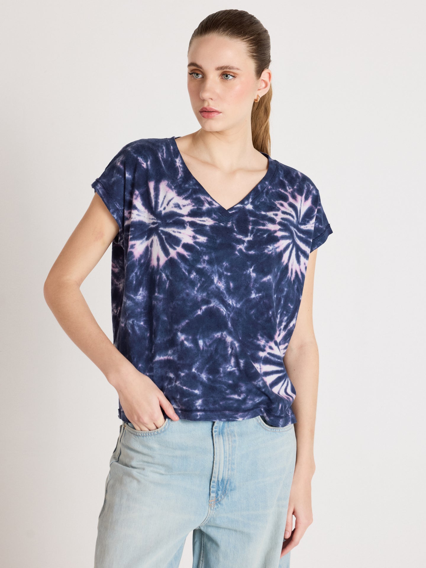 t-shirt suzie fancy - coton lin - tie dye navy