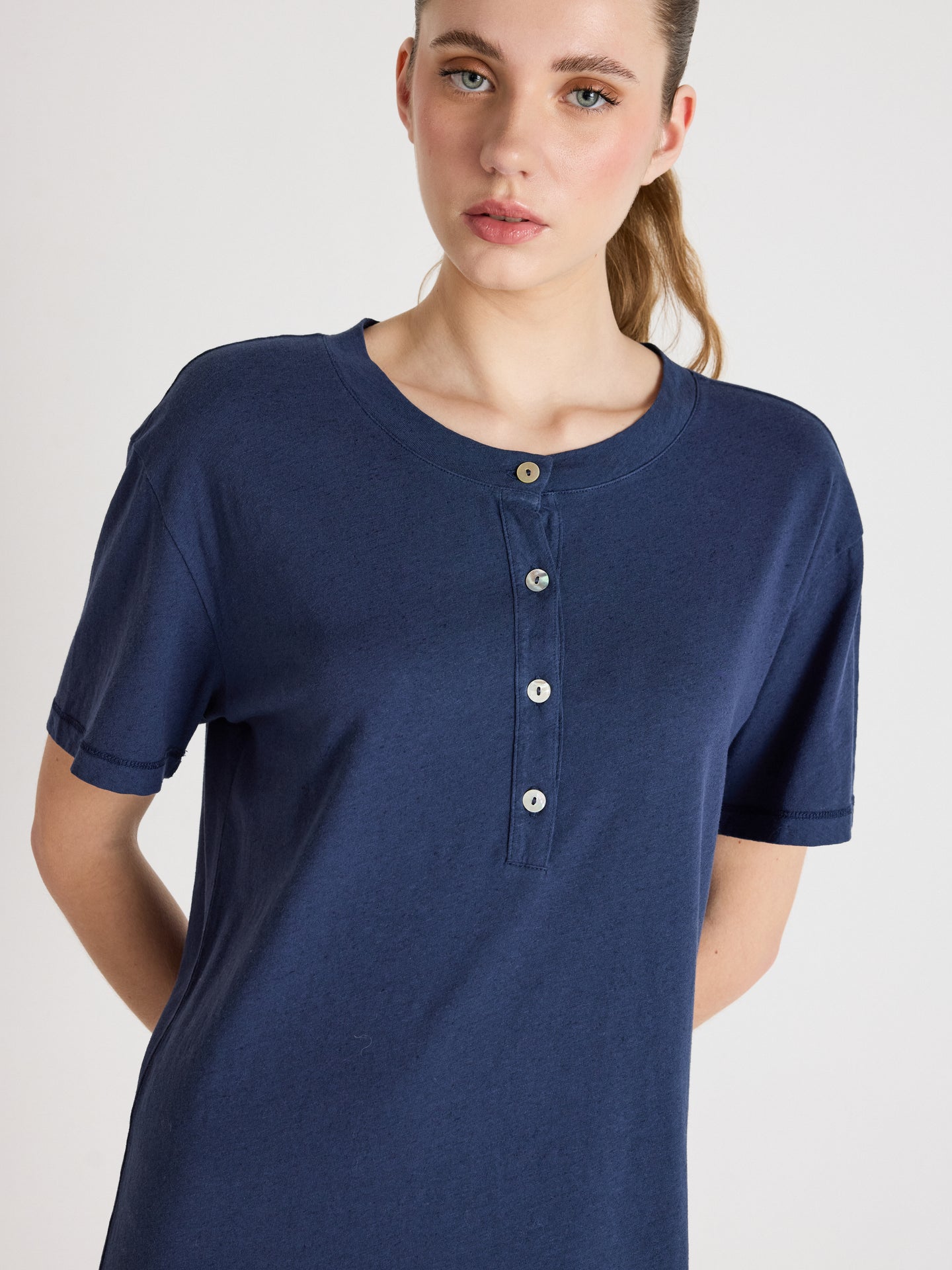 robe nicolette - coton lin - navy