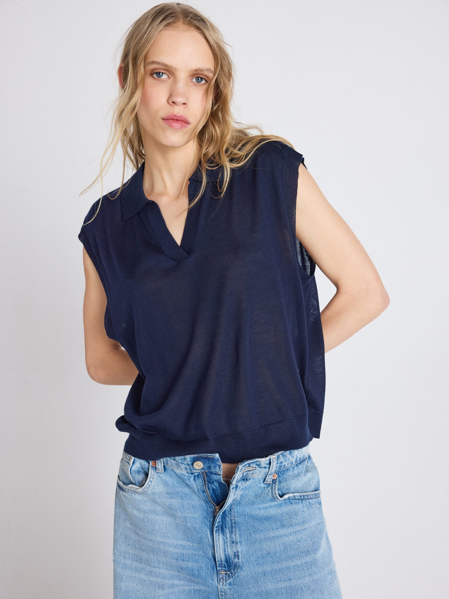 top magali - lyocell cachemire - navy