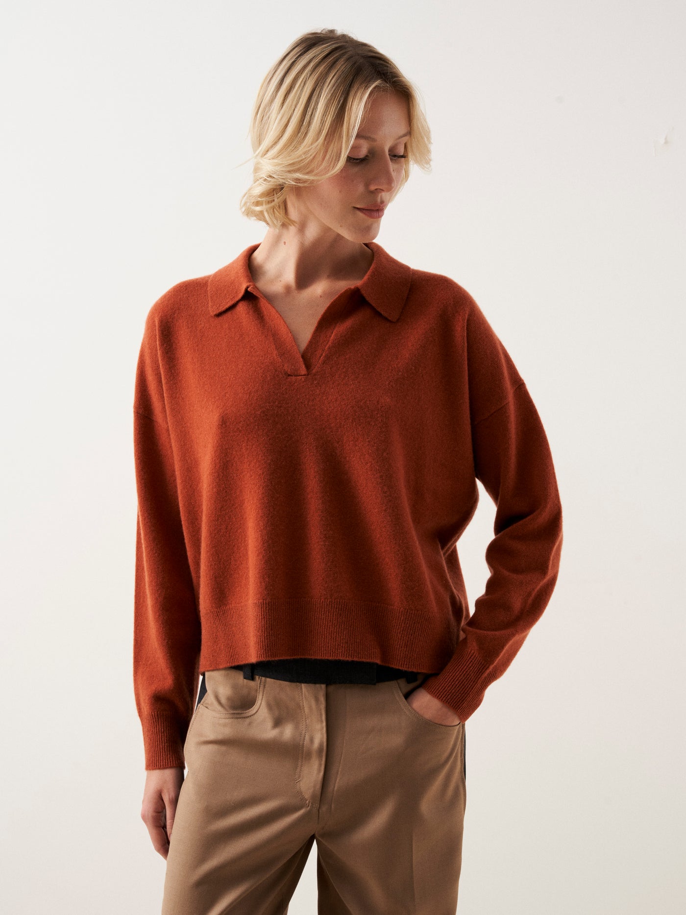 pia - Pull polo 100% cachemire - cinnamon