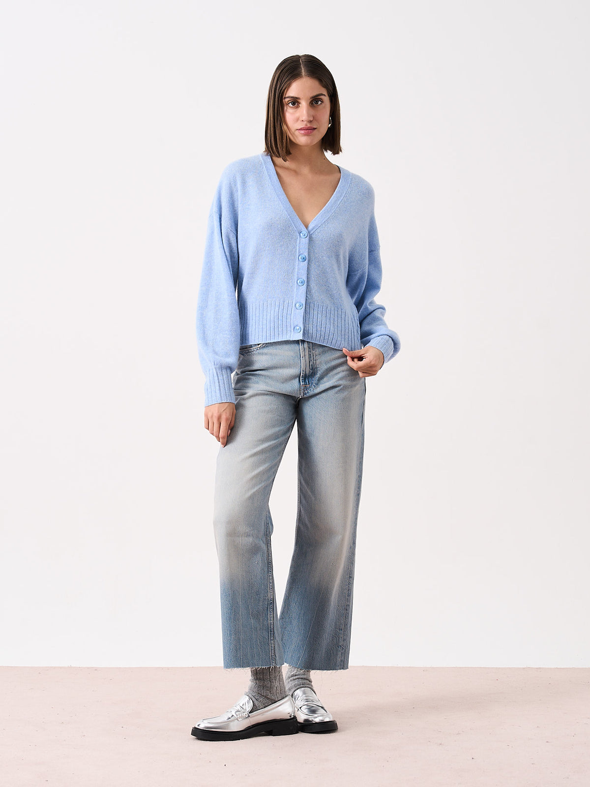 eugenie - 100% cashmere cardigan - cloudy blue