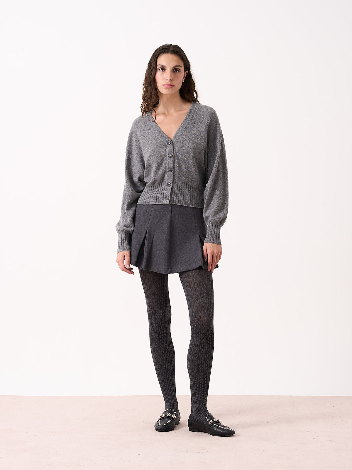 eugenie - 100% cashmere cardigan - dark heather gray