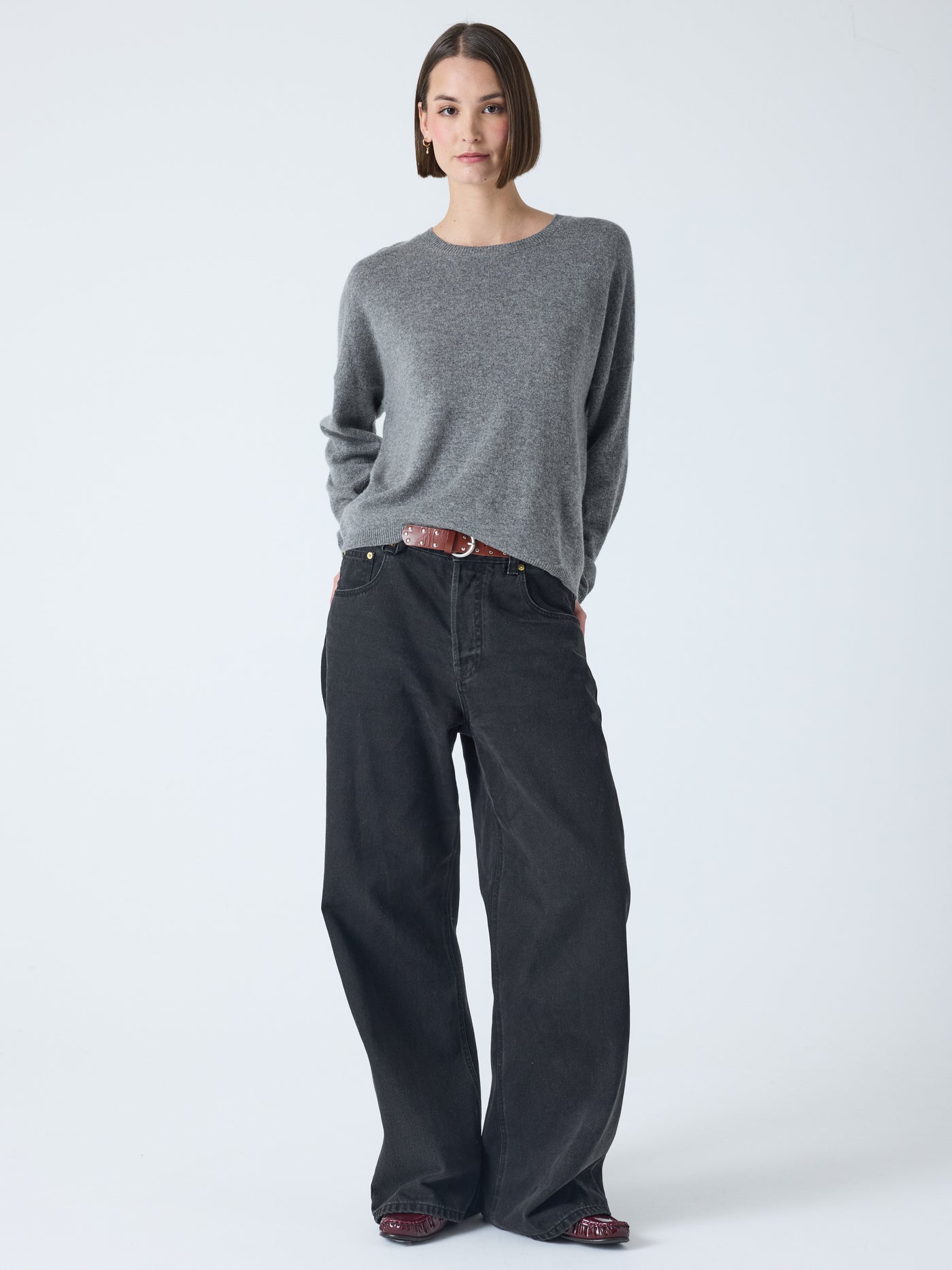kaira - Pull col rond 100% cachemire - dark heather grey