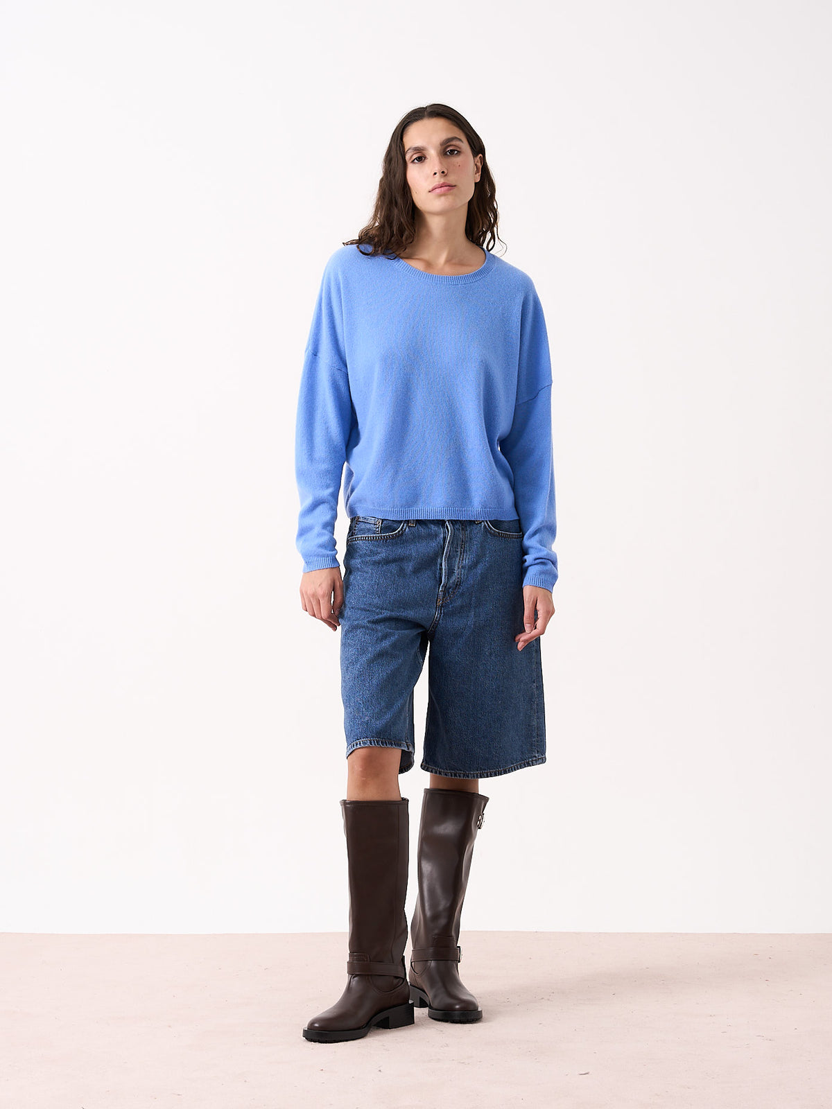 kaira - Pull col rond 100% cachemire - cornflower