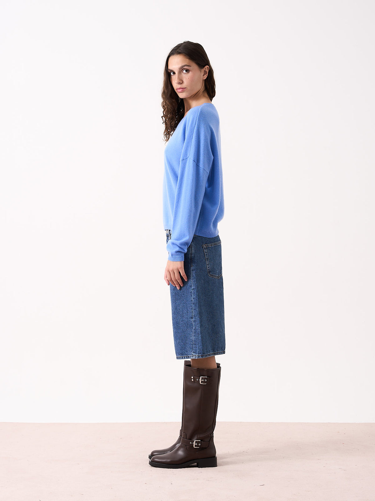 kaira - Pull col rond 100% cachemire - cornflower