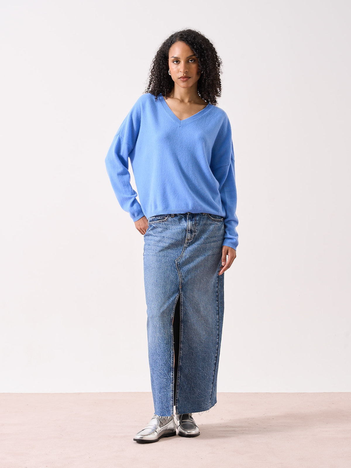 Alicia - Pull oversize en cachemire - cornflower
