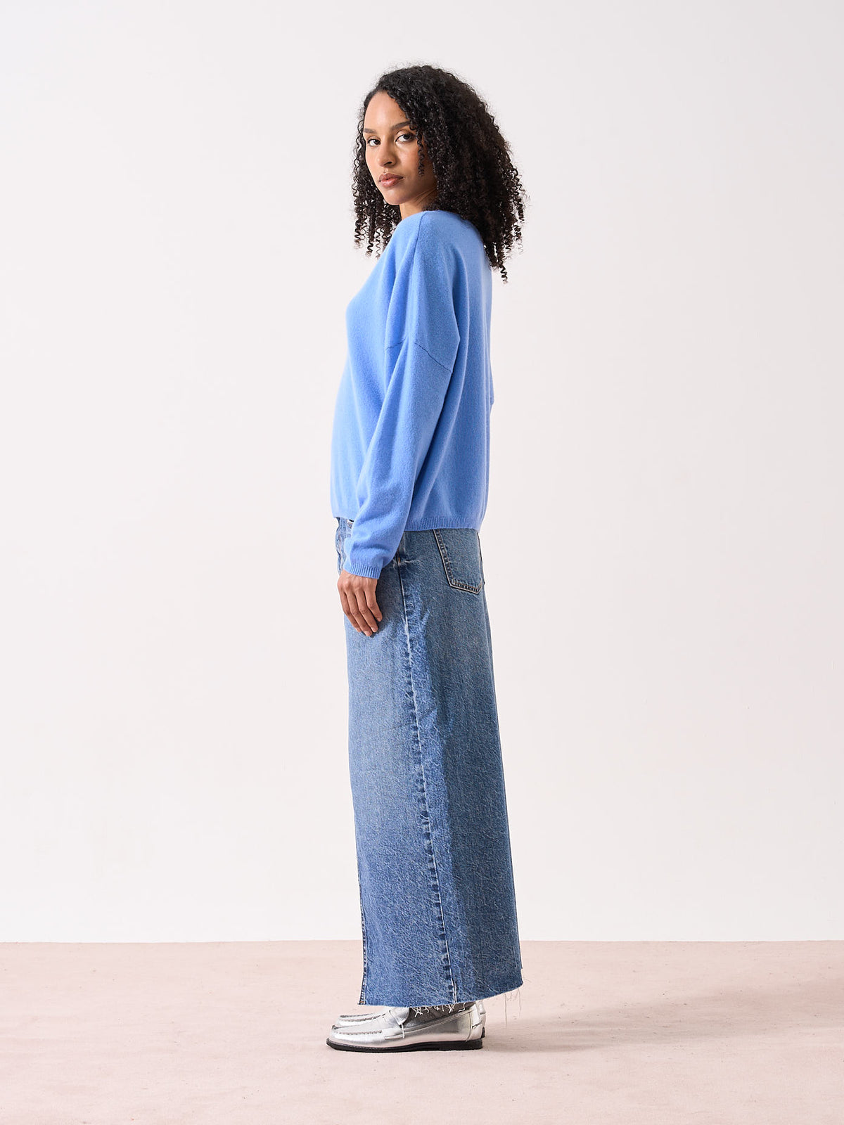 Alicia - Pull oversize en cachemire - cornflower