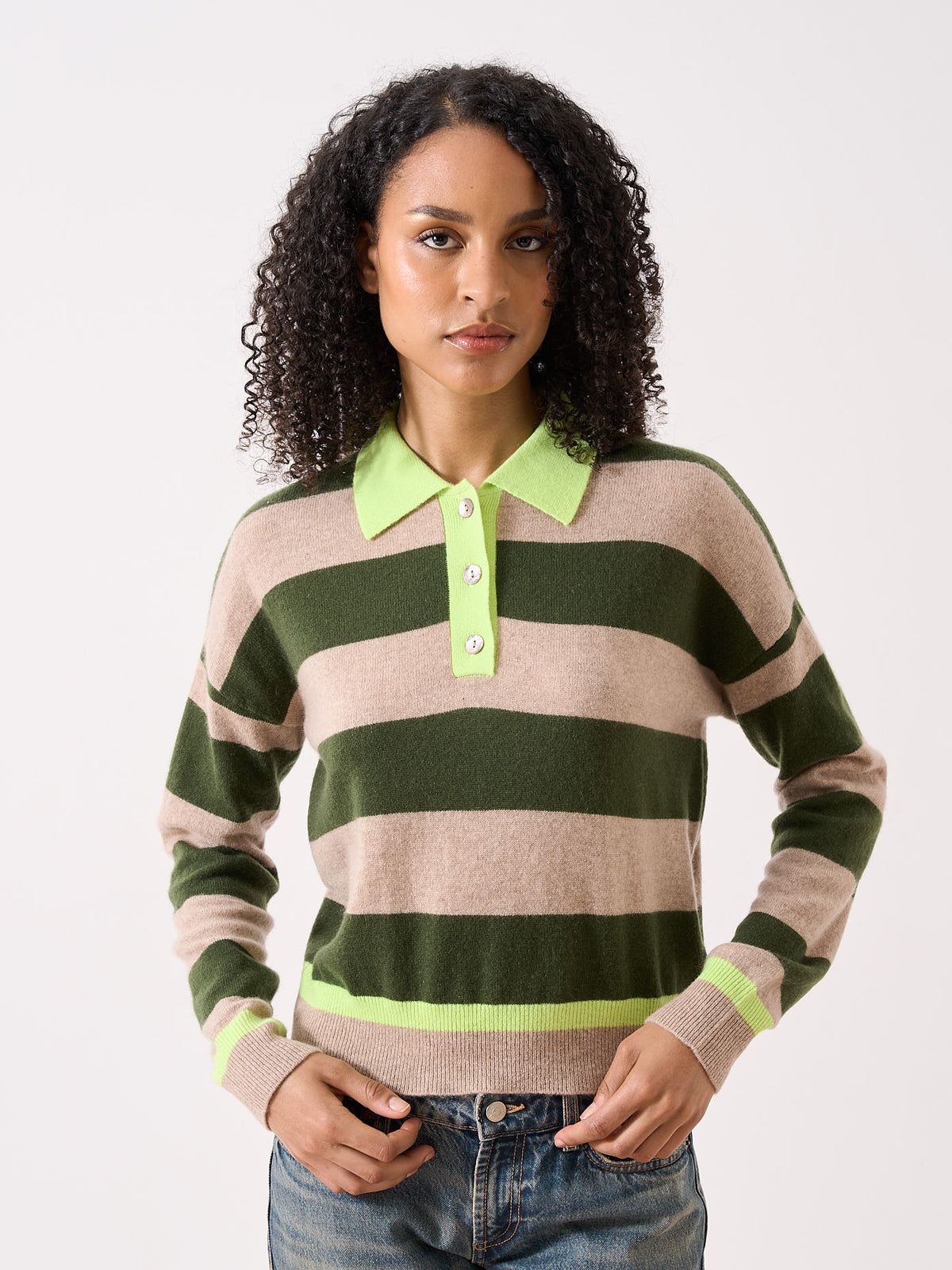 ona - 100% cashmere polo sweater - artichoke
