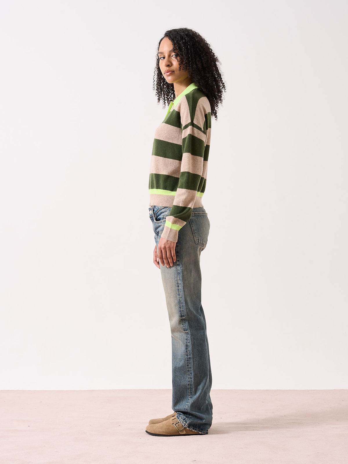 ona - 100% cashmere polo sweater - artichoke