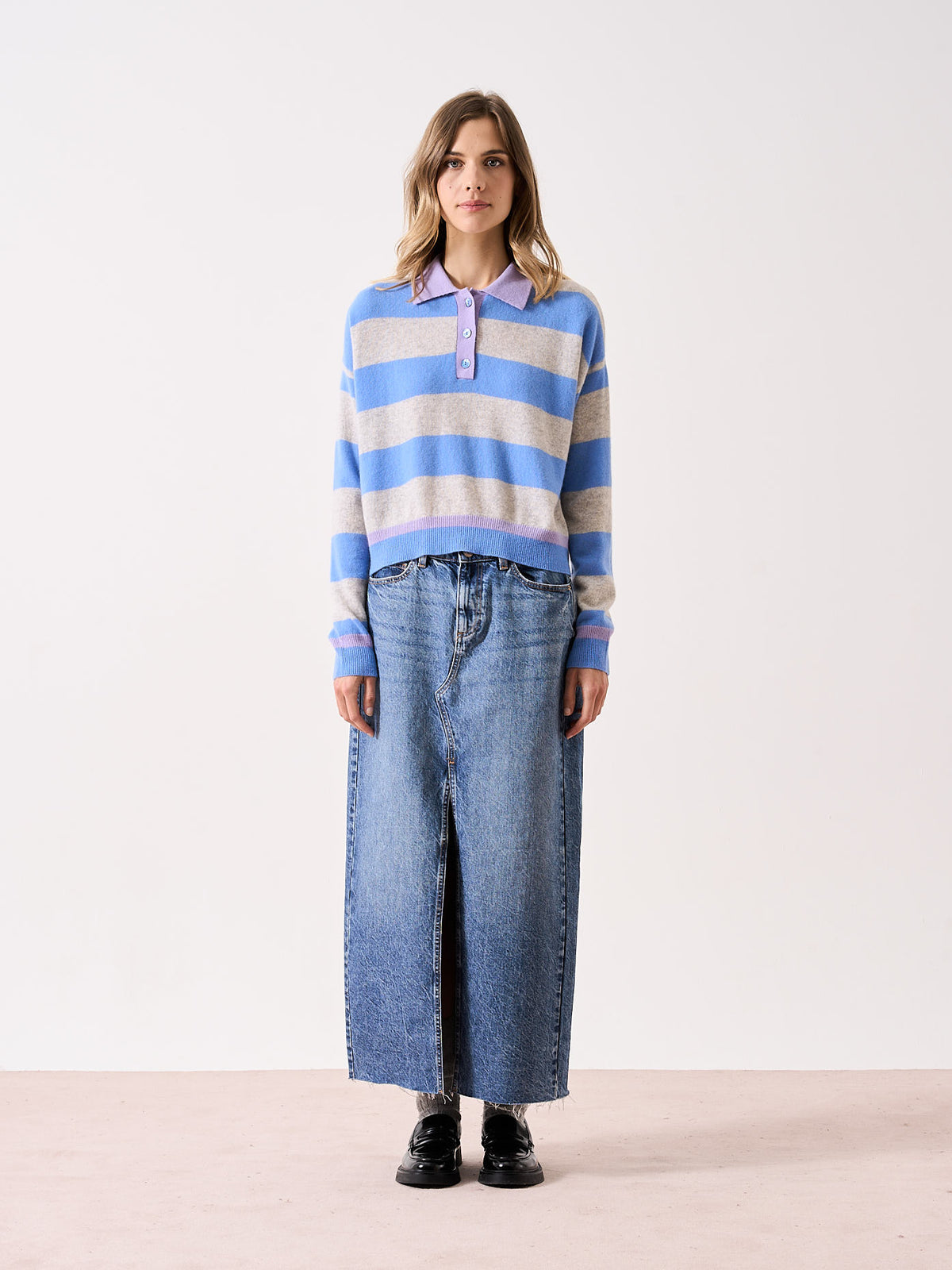 ona - 100% cashmere polo sweater - cornflower