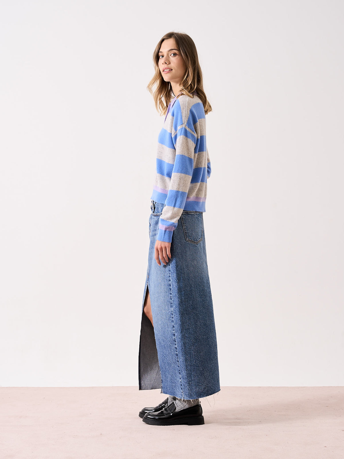 ona - 100% cashmere polo sweater - cornflower