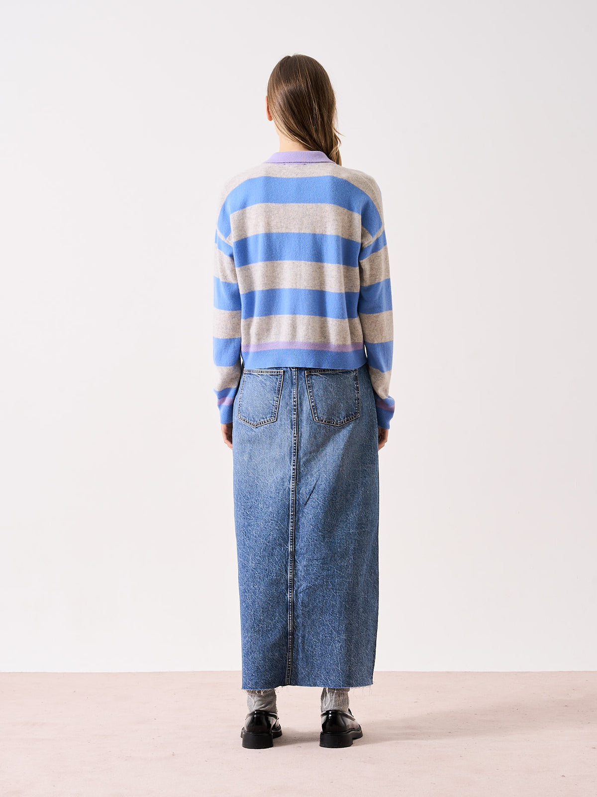ona - 100% cashmere polo sweater - cornflower