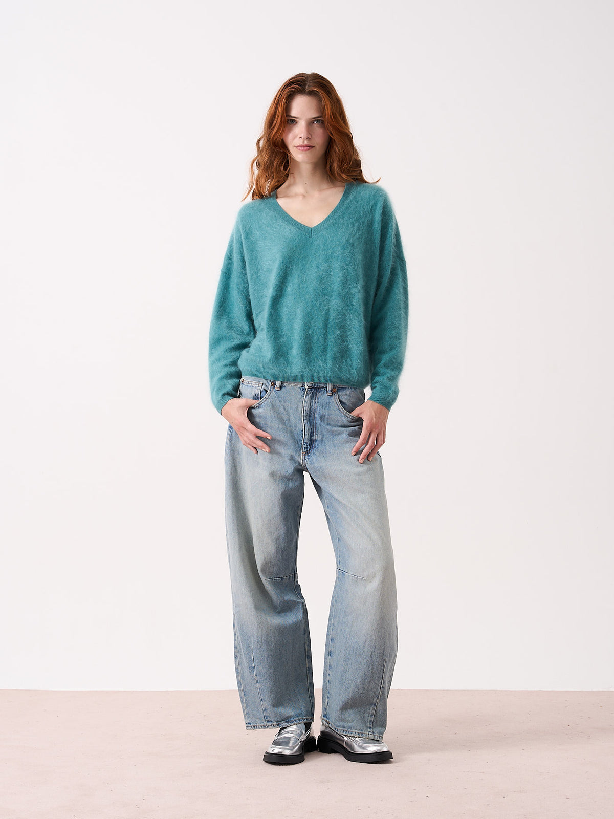 suneli - Pull col V en cachemire brossé - slate