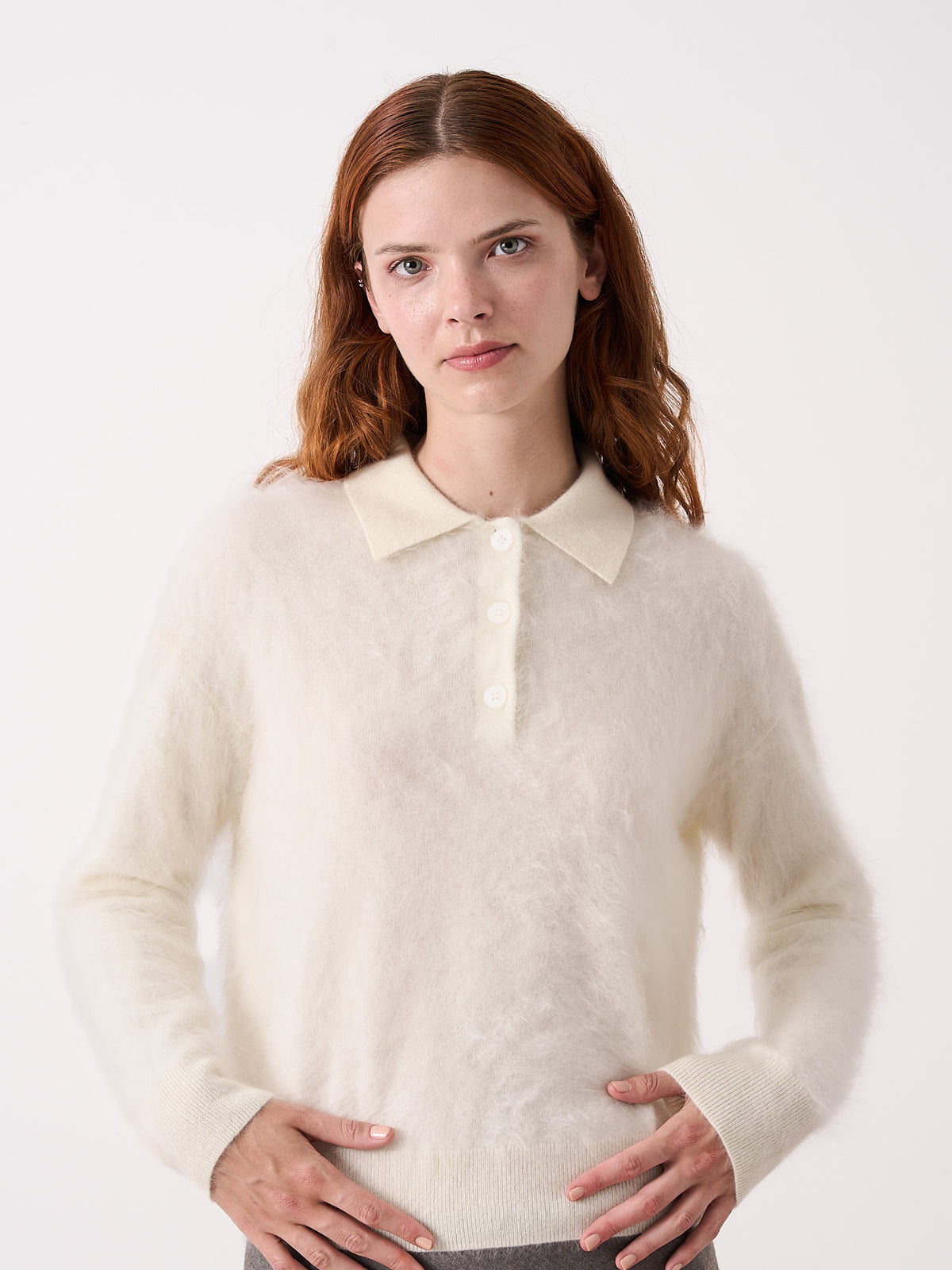 cashel - Pull polo cachemire brossé - cream