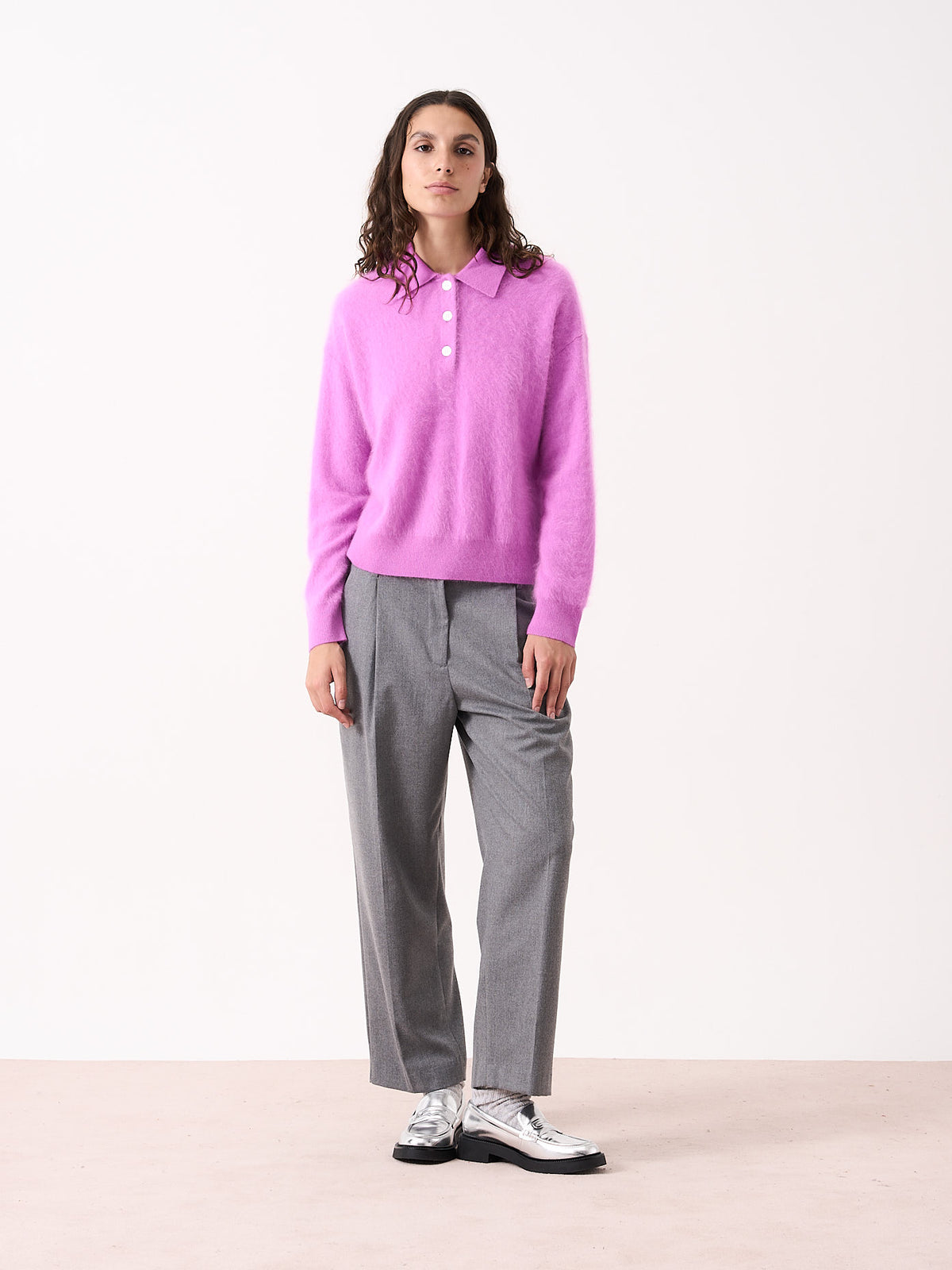 cashel - Pull polo cachemire brossé - purple neon