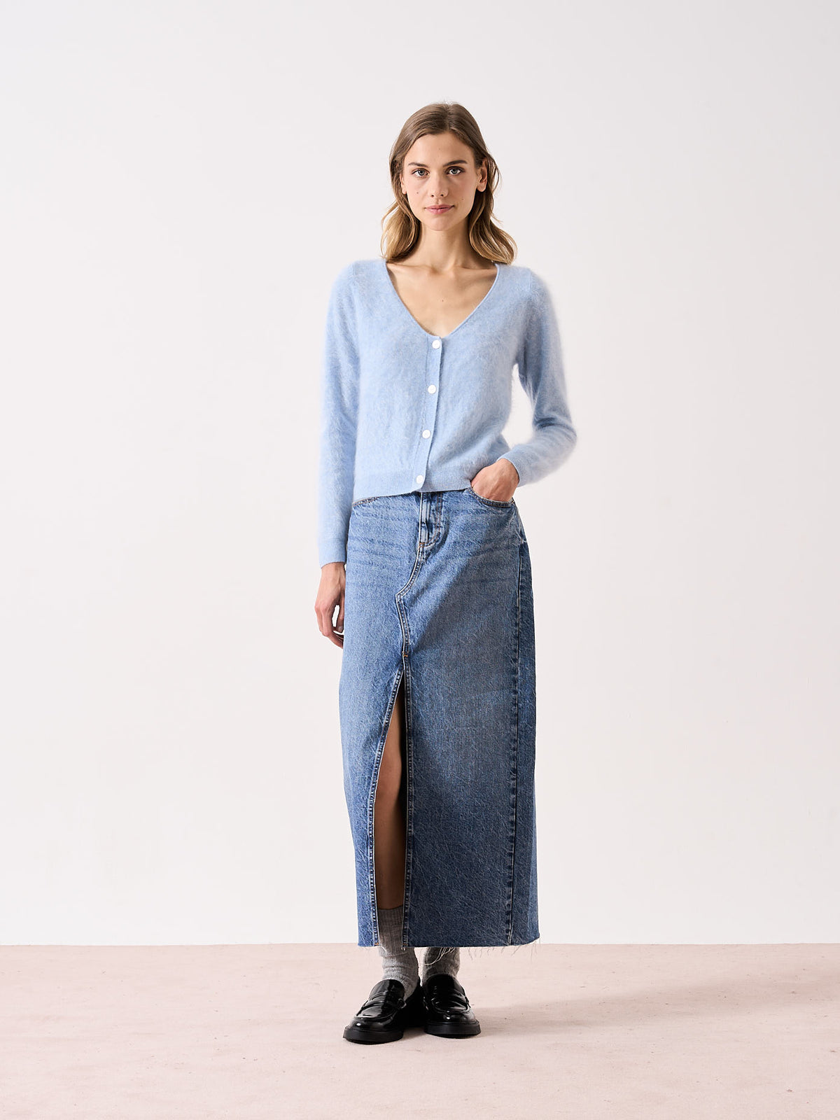 neve - Brushed cashmere cardigan - cloudy blue