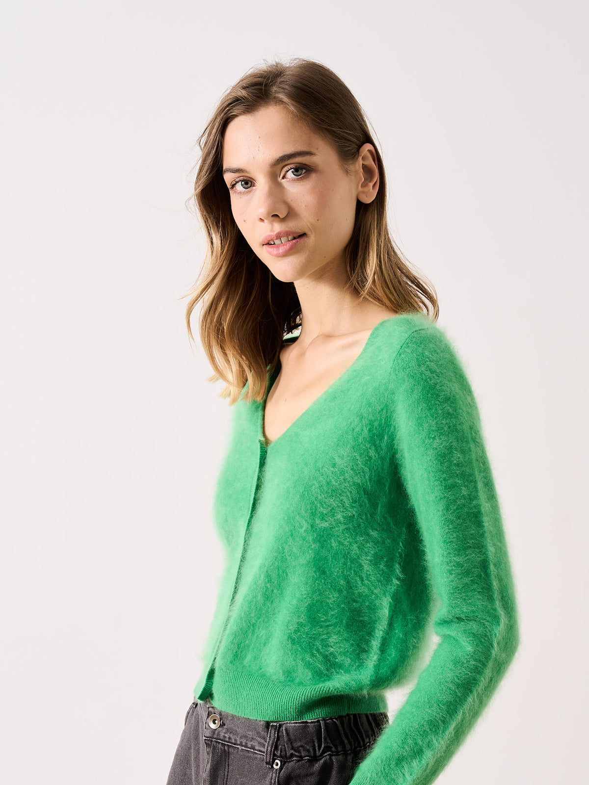neve - Brushed cashmere cardigan - green tea