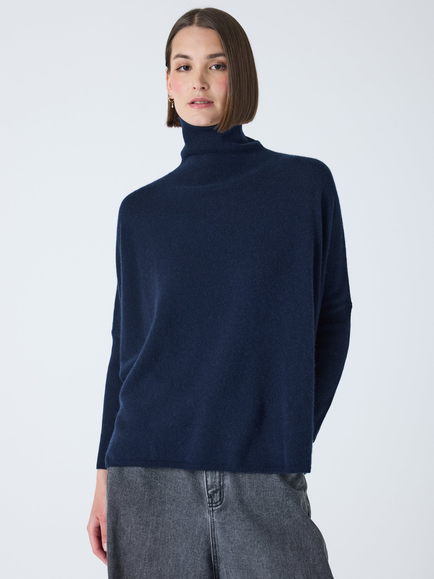 clara - Poncho col roulé 100% cachemire - navy
