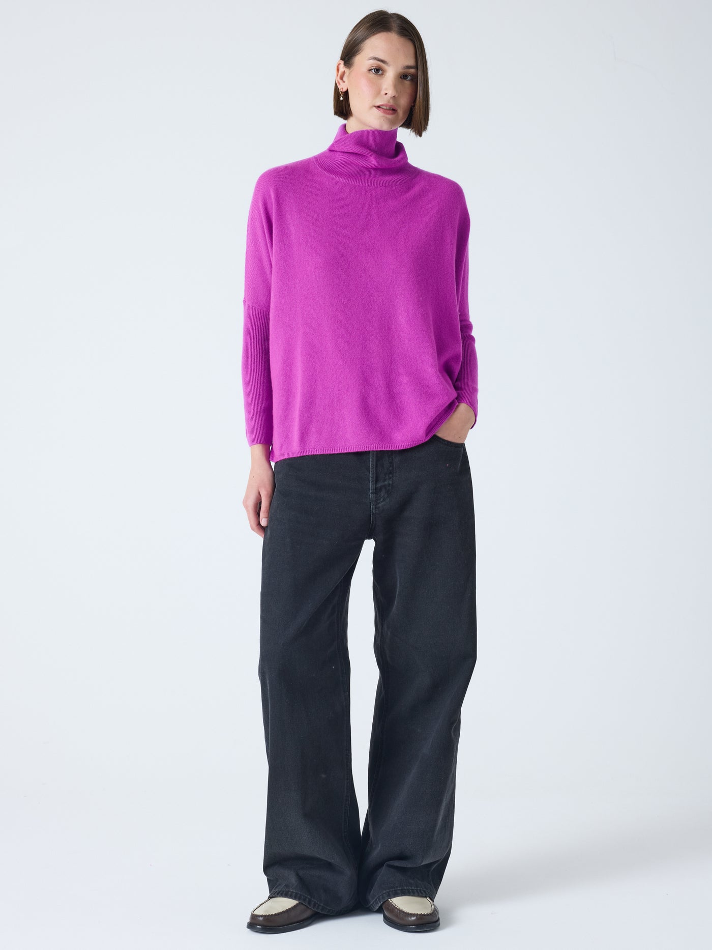 clara - Poncho col roulé 100% cachemire - purple neon