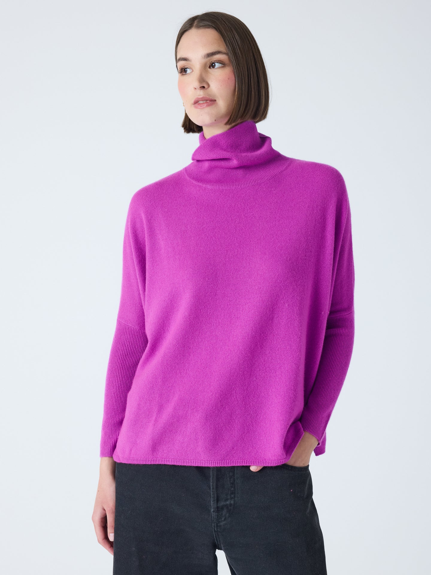 clara - Poncho col roulé 100% cachemire - purple neon