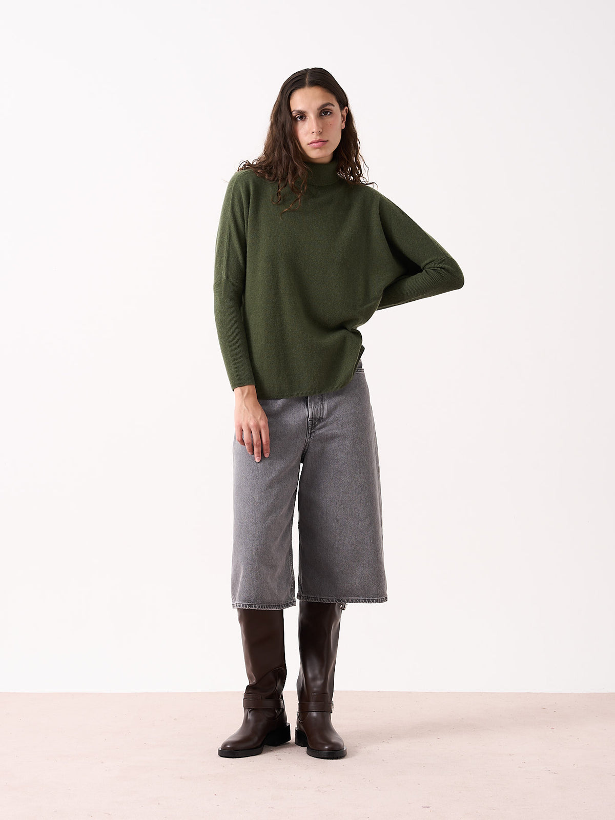 Clara - Poncho col roulé 100% cachemire - artichoke