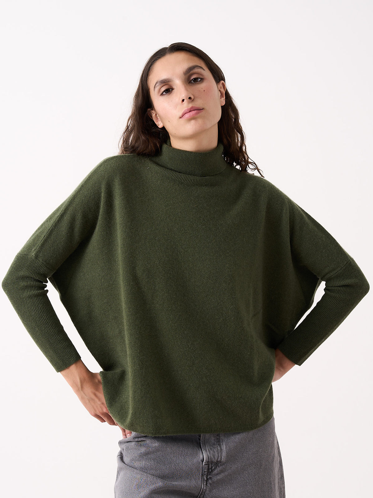 Clara - Poncho col roulé 100% cachemire - artichoke